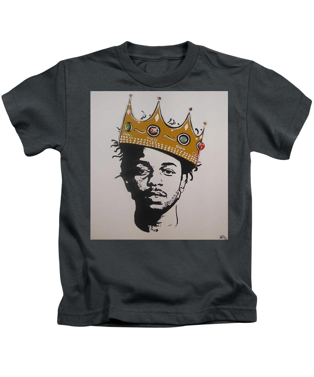 Kendrick Lamar Kids T-Shirt featuring the painting Kendrick the King by Antonio Moore