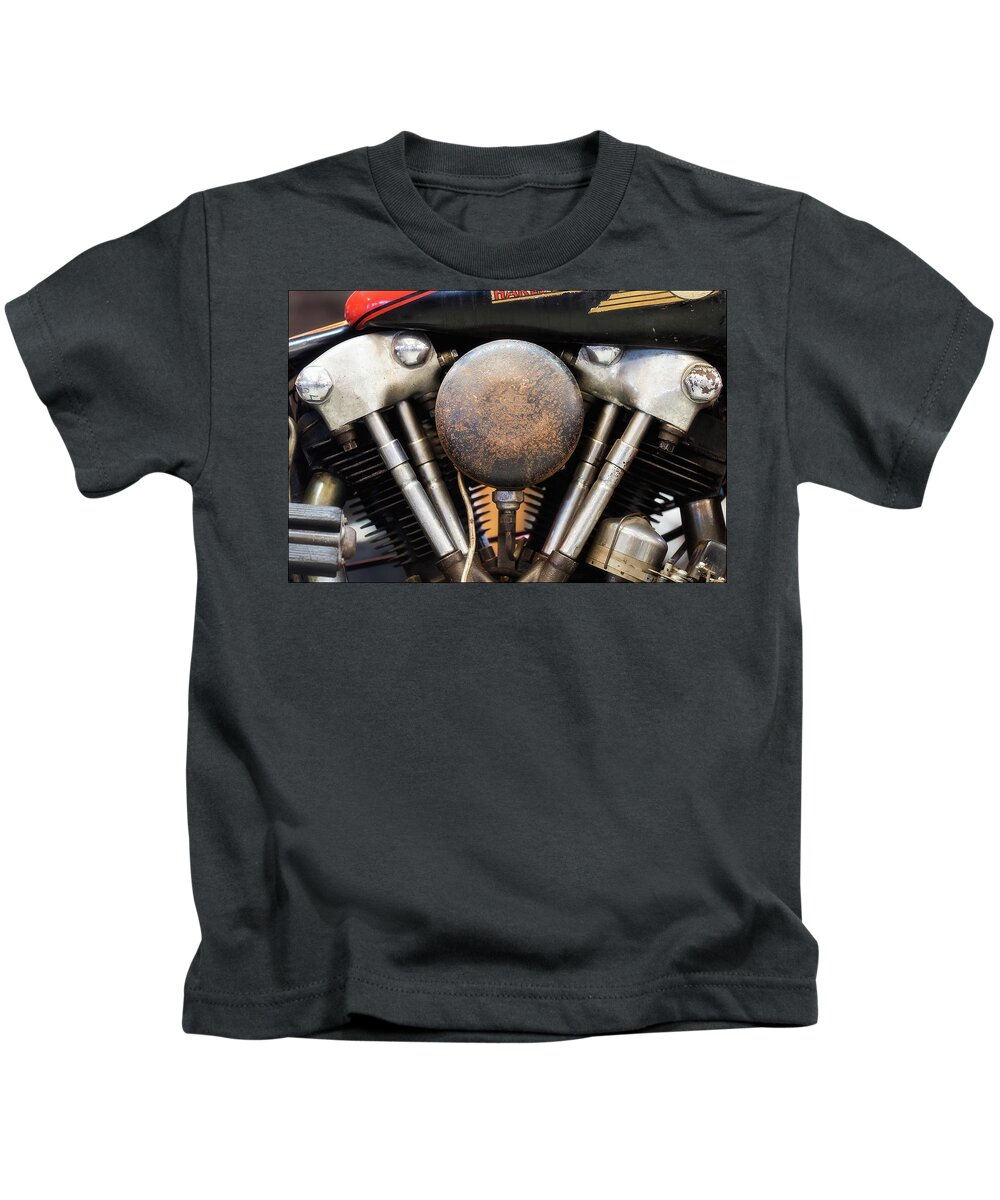 Harley Kids T-Shirt featuring the photograph Knucklehead Motor by Andy Romanoff