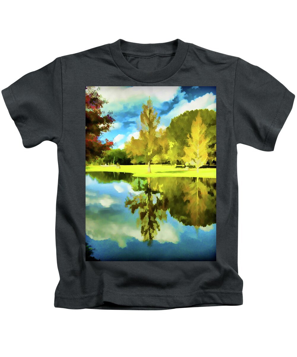 Lake Kids T-Shirt featuring the photograph Lake Reflection - Faux Painted by Bill Barber