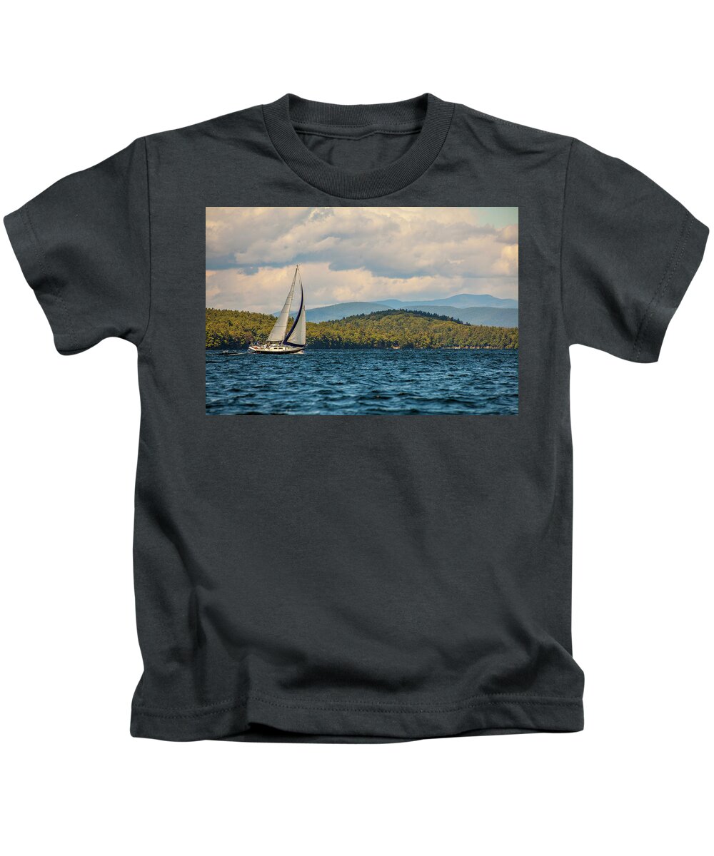 Lake Winnipesaukee Kids T-Shirt featuring the photograph Lake Winnipesaukee Sailing by Trevor Slauenwhite