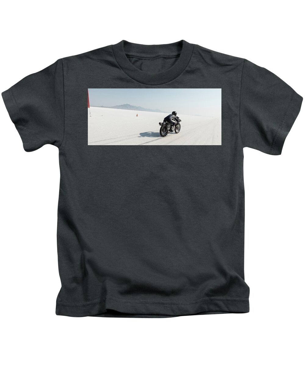 Bonneville Kids T-Shirt featuring the photograph Leaving The Line by Andy Romanoff
