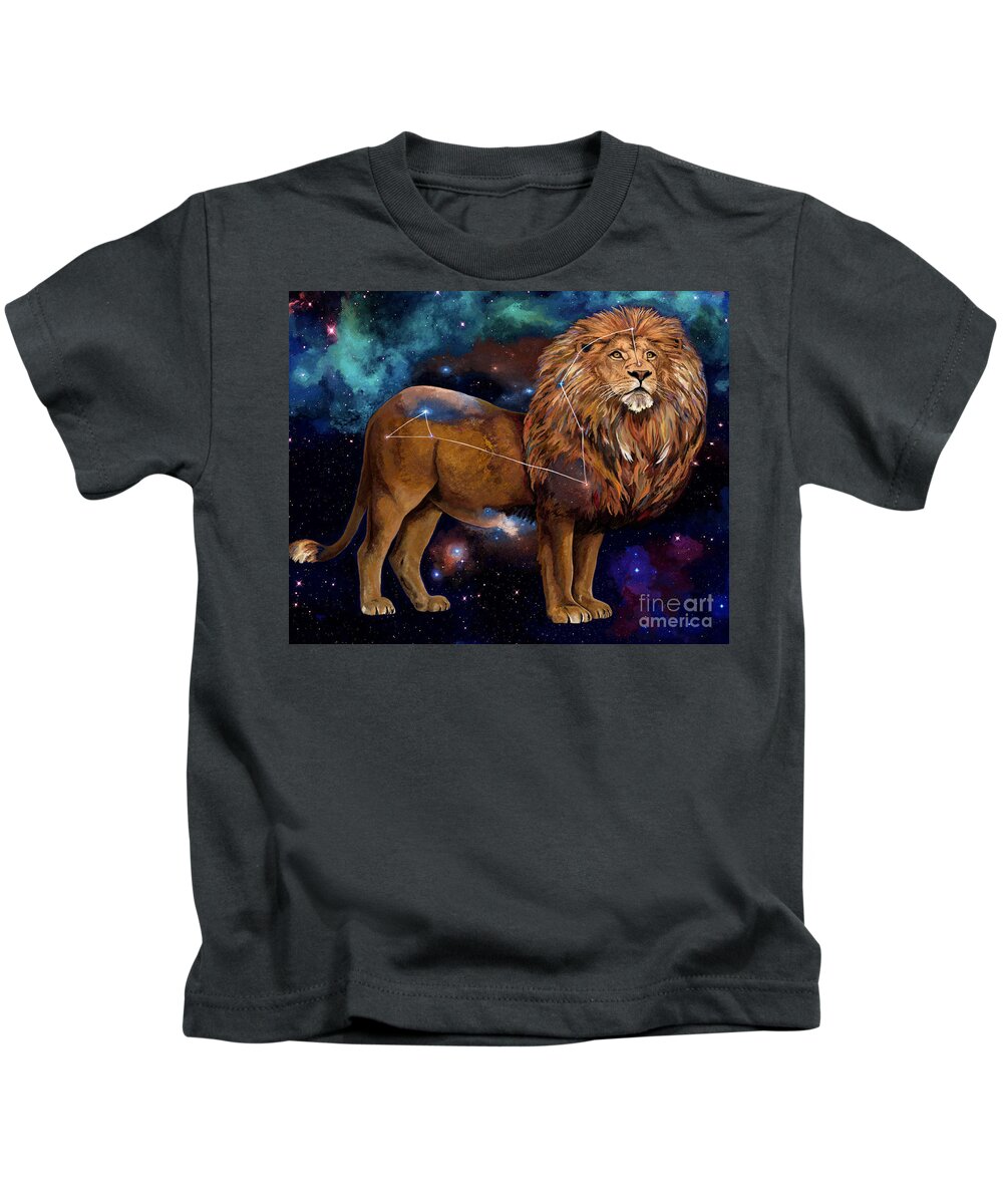 Lion Kids T-Shirt featuring the painting Leo the Lion King by Jackie Case