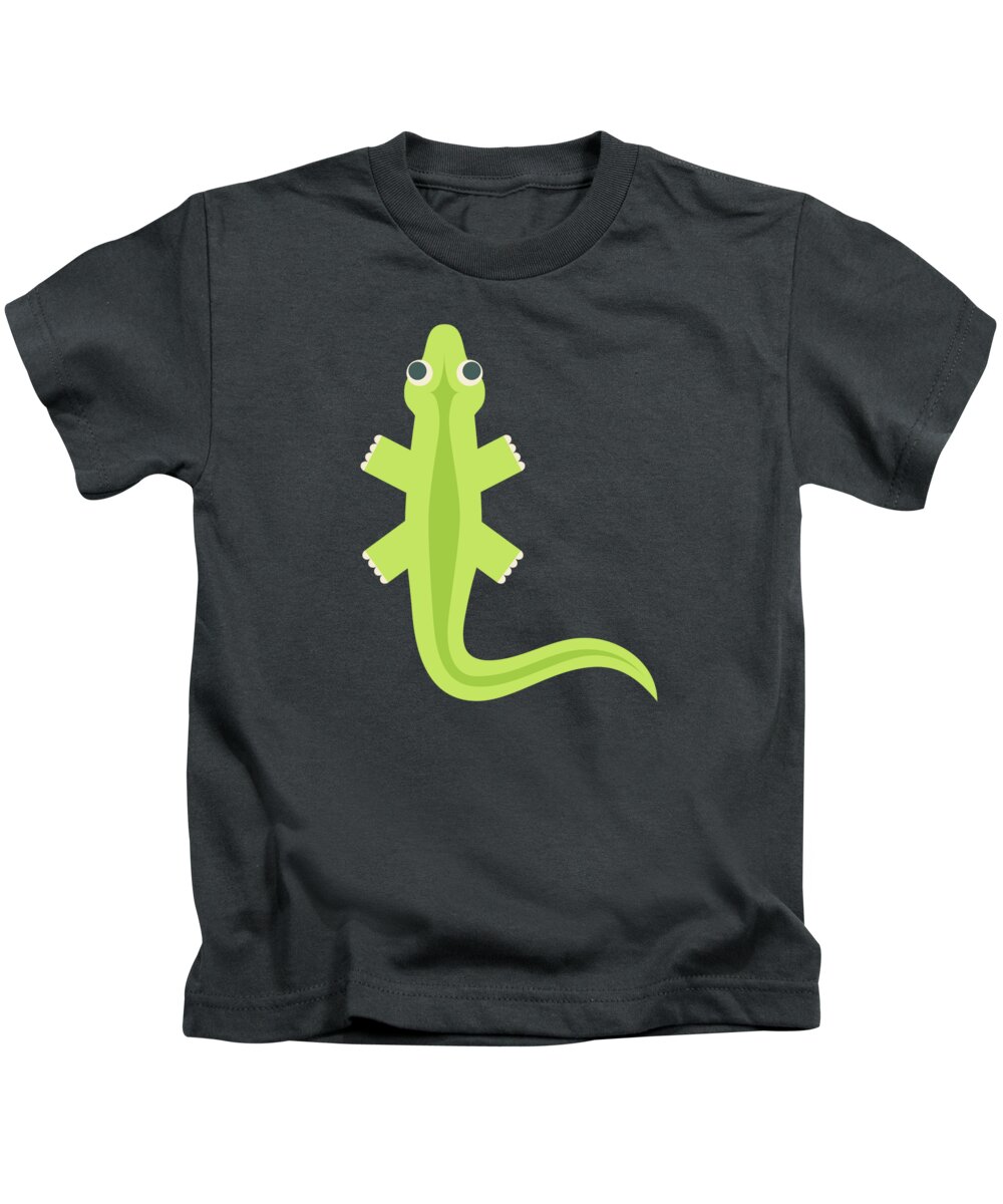 Animal Alphabet Kids T-Shirt featuring the digital art Letter L - Animal Alphabet - Lizard Monogram by Jen Montgomery