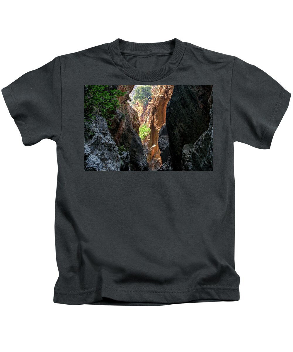 Turkish Aegean Kids T-Shirt featuring the photograph Light and shadow in Saklikent by Sun Travels
