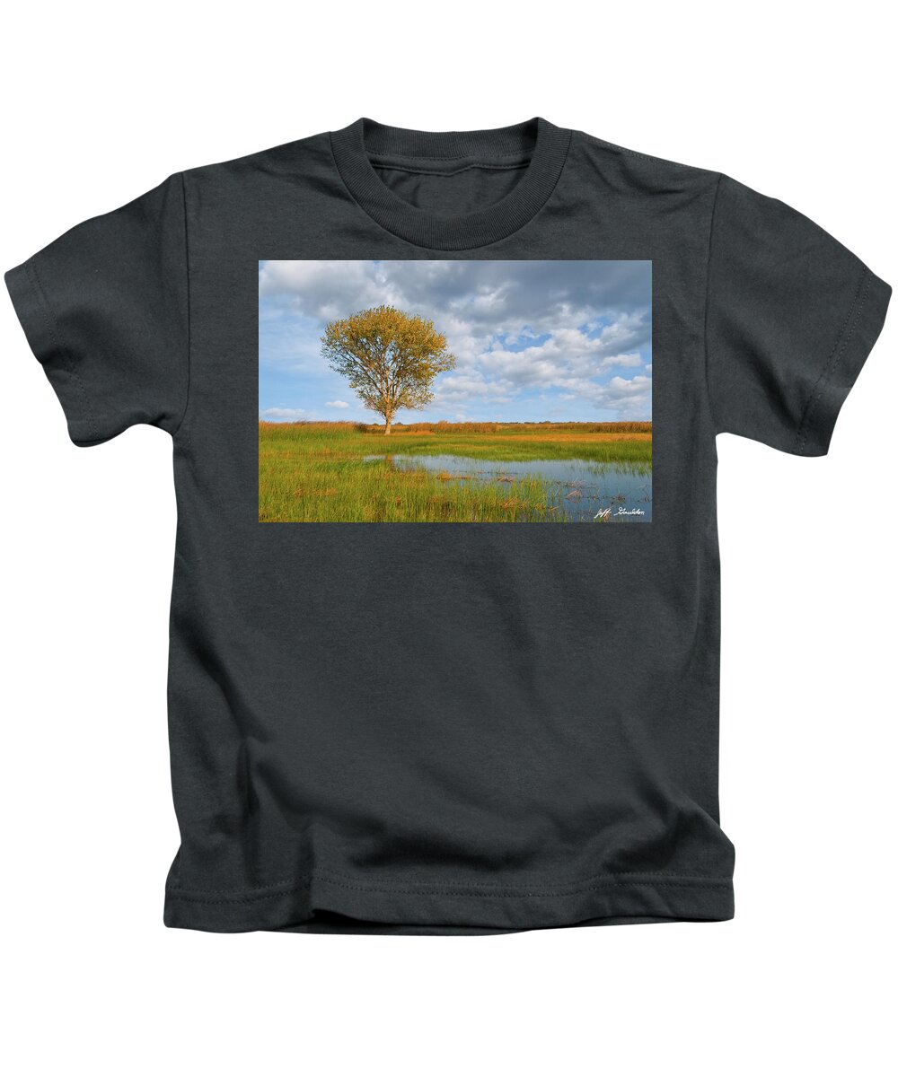 Autumn Kids T-Shirt featuring the photograph Lone Tree by a Wetland by Jeff Goulden