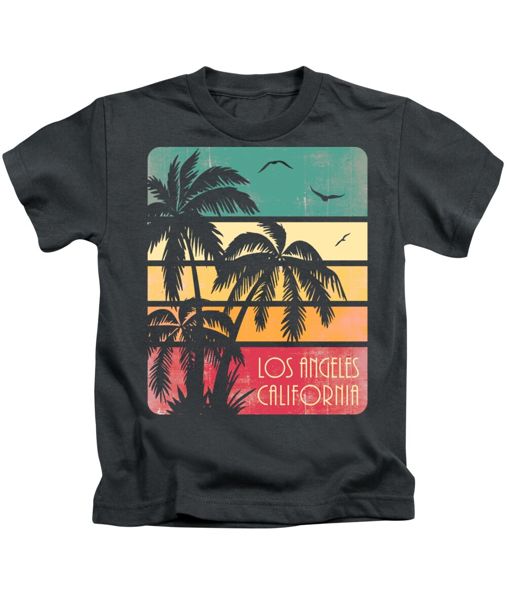 Los Angeles Kids T-Shirt featuring the digital art Los Angeles California vIntage Summer Sunset by Filip Schpindel