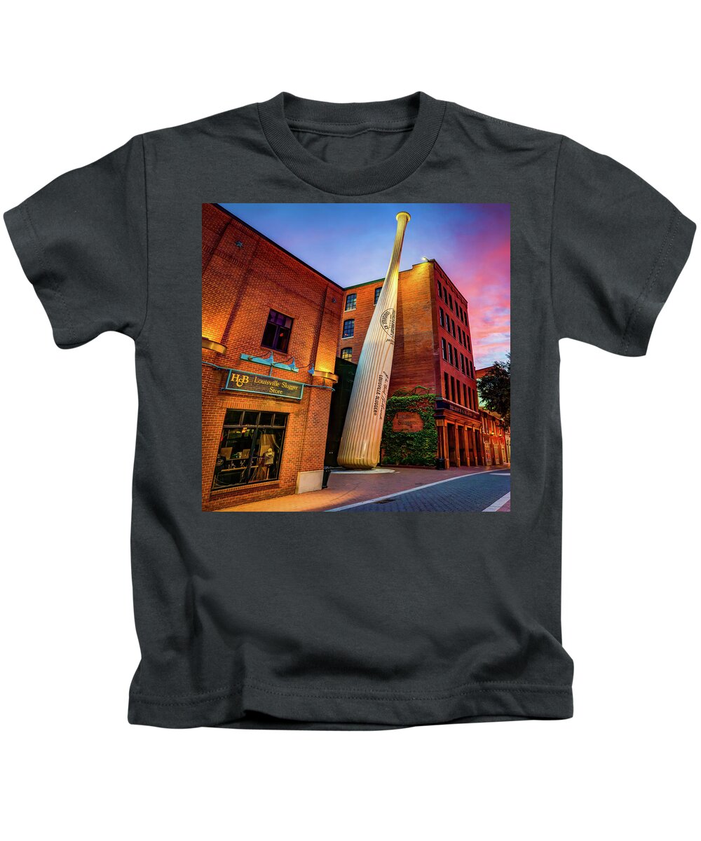 Louisville Slugger Baseball Bat - Downtown Louisville Kentucky Kids T-Shirt