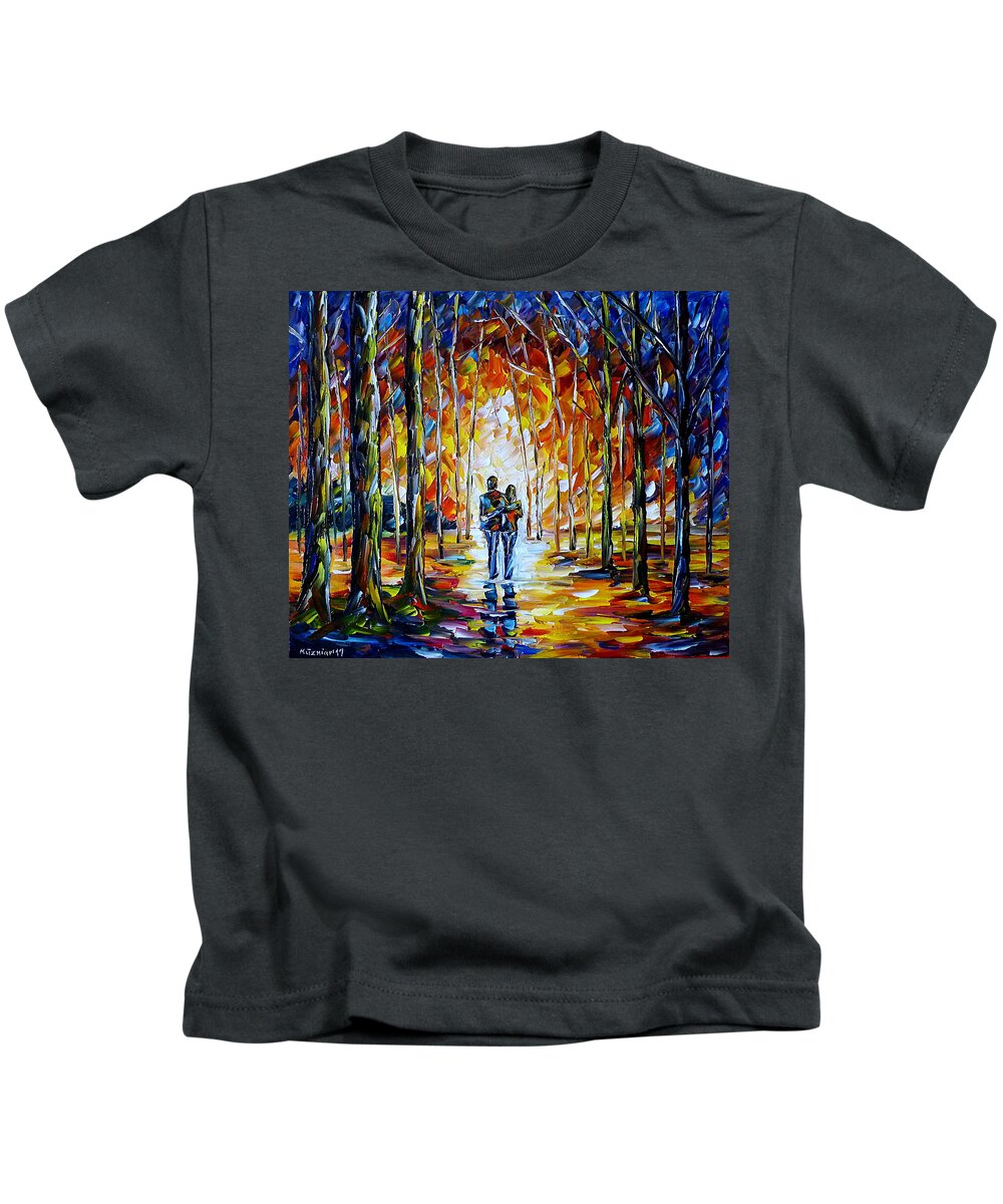 Park Landscape Kids T-Shirt featuring the painting Lovers In The Park by Mirek Kuzniar