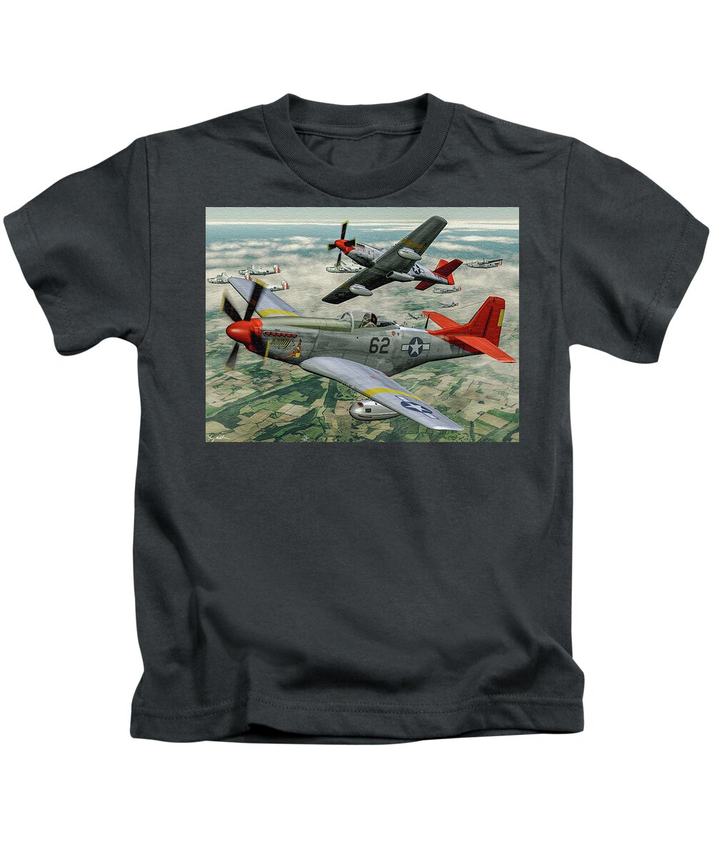 332nd Fighter Group Kids T-Shirt featuring the digital art Lt Bob Friend and Bunny - Oil by Tommy Anderson