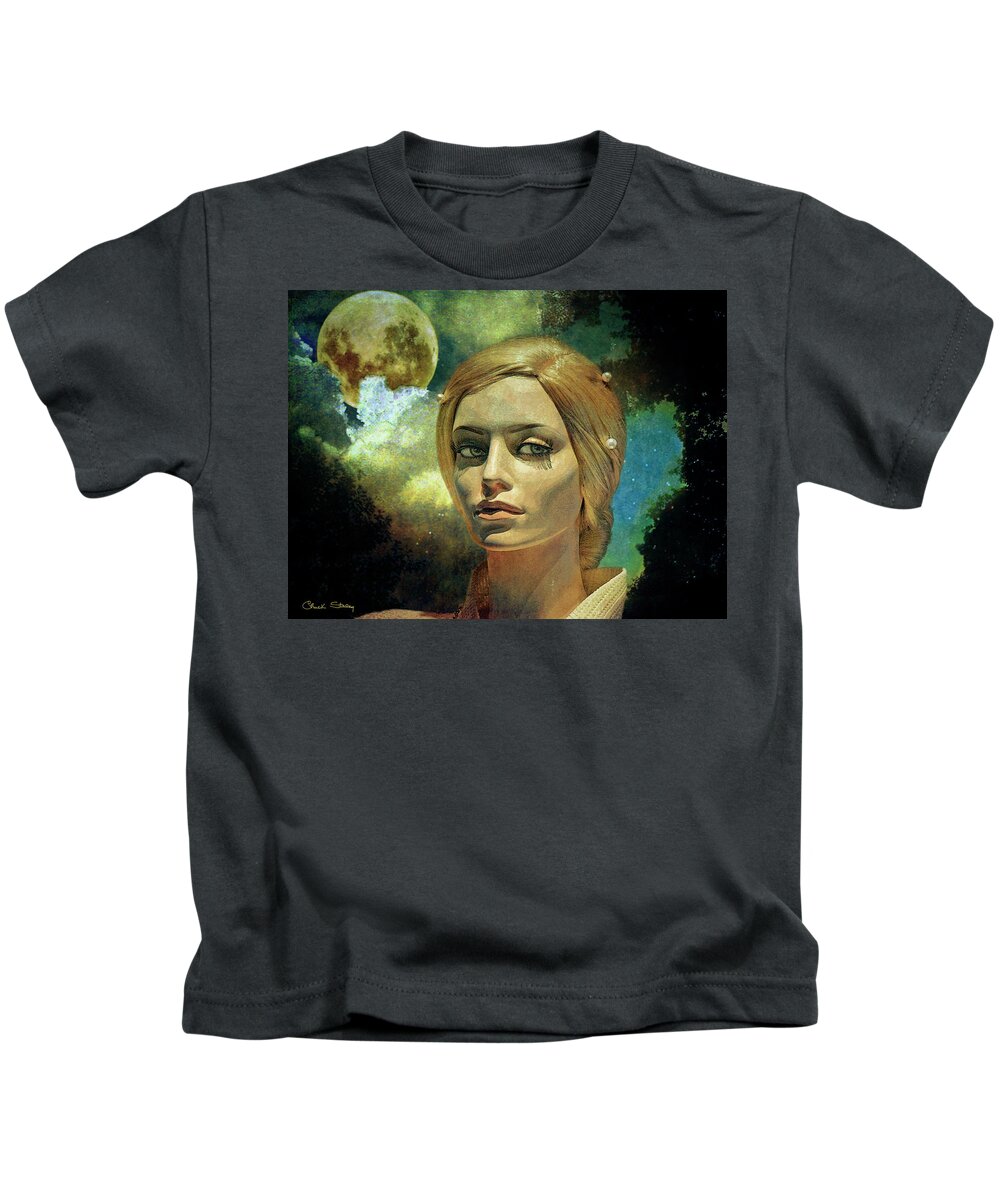 Staley Kids T-Shirt featuring the mixed media Luna in the Garden of Evil by Chuck Staley