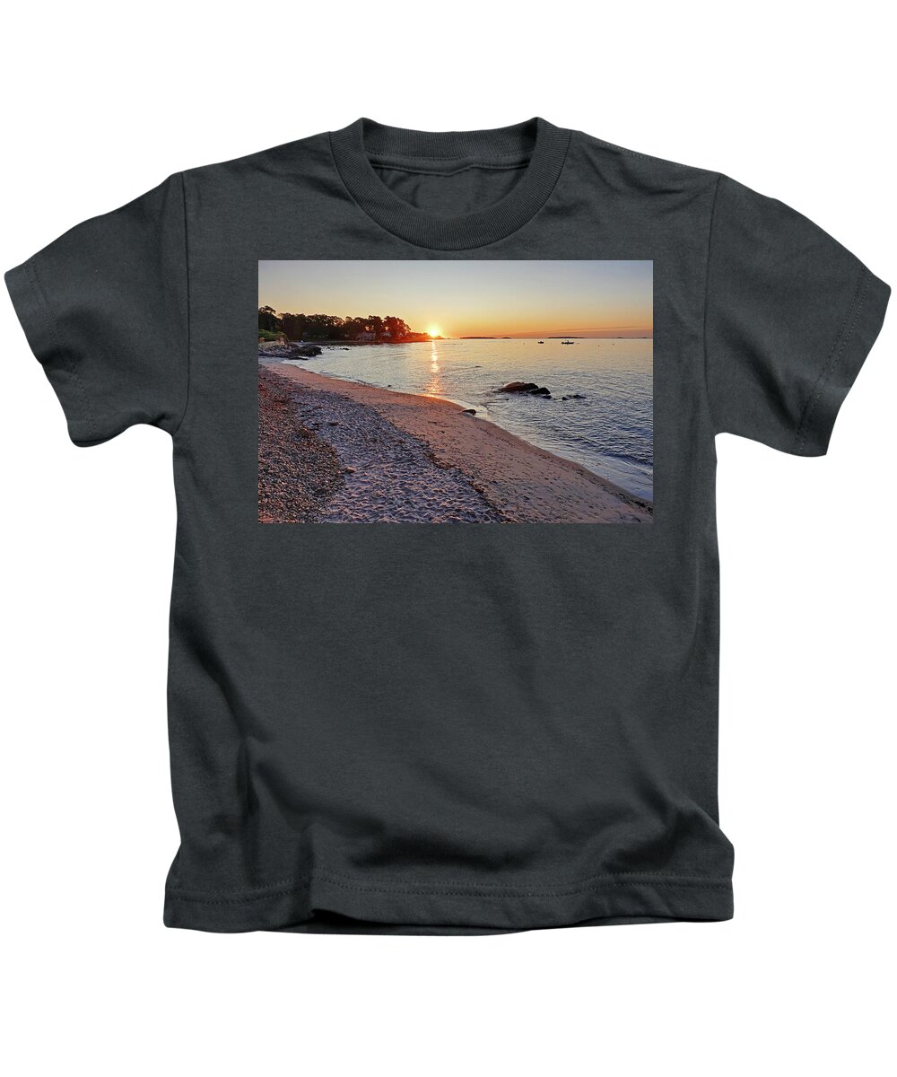 Beverly Kids T-Shirt featuring the photograph Lynch Park Beach at Sunrise Beverly MA by Toby McGuire