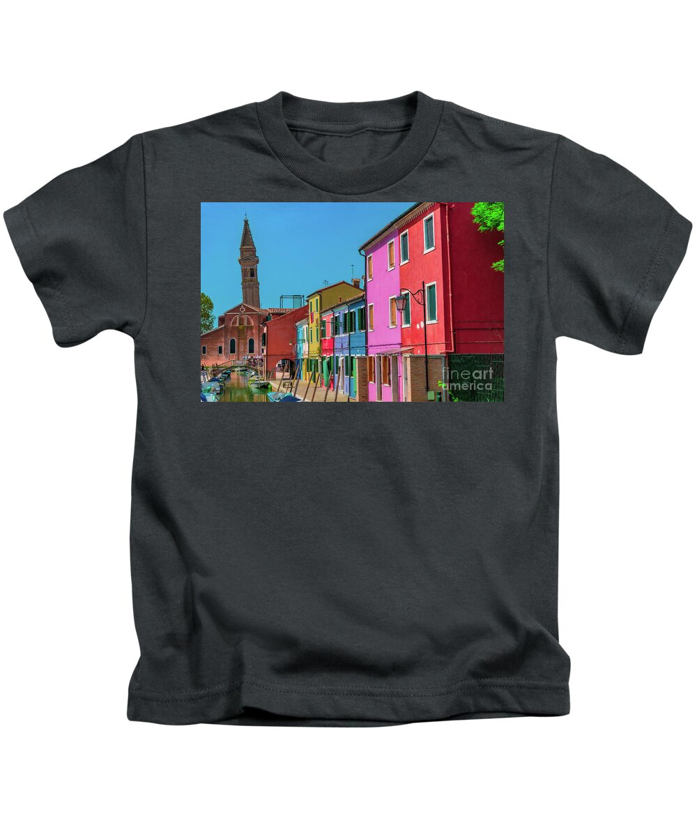 Venice Kids T-Shirt featuring the photograph Magic colors in Burano Venice by The P