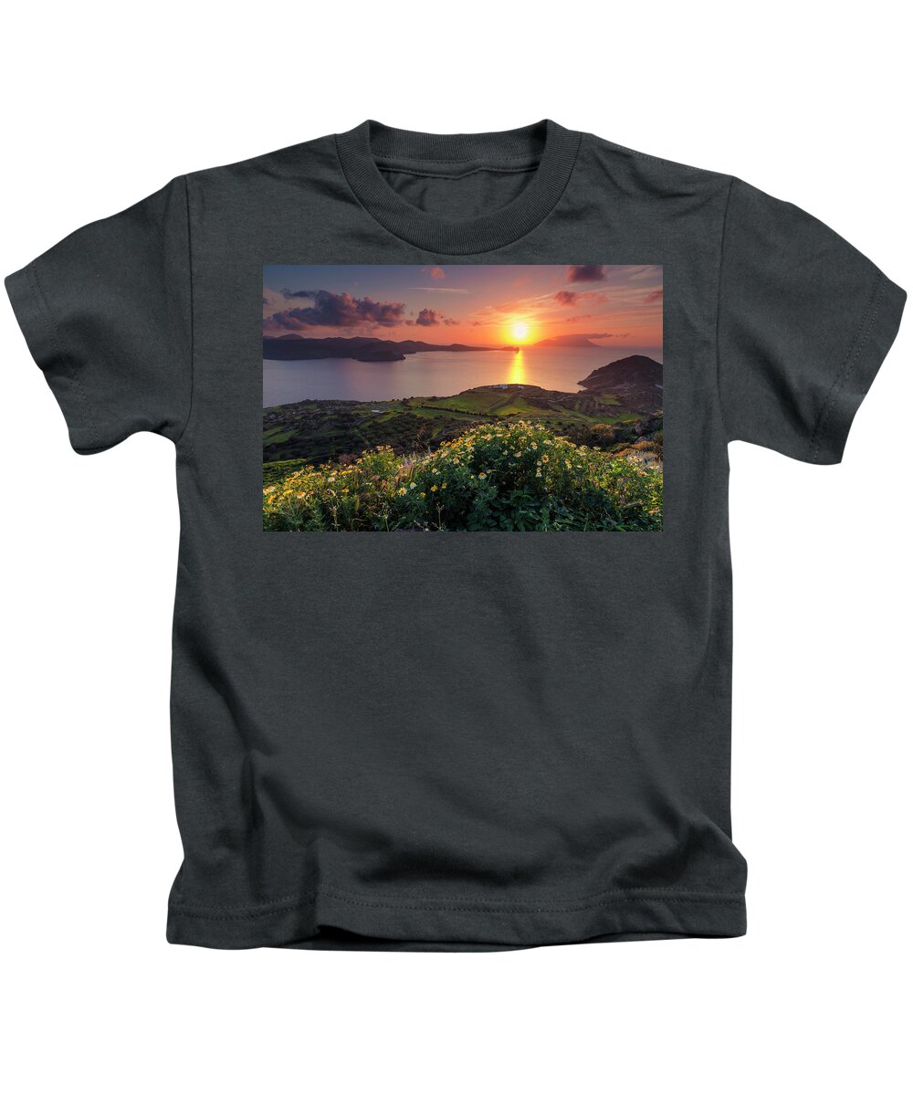 Aegean Sea Kids T-Shirt featuring the photograph Magnificent Greek Sunset by Evgeni Dinev