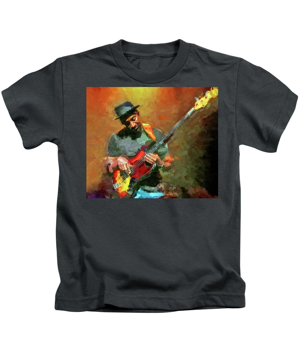 Marcus Miller Kids T-Shirt featuring the mixed media Marcus Miller Musician by Mal Bray
