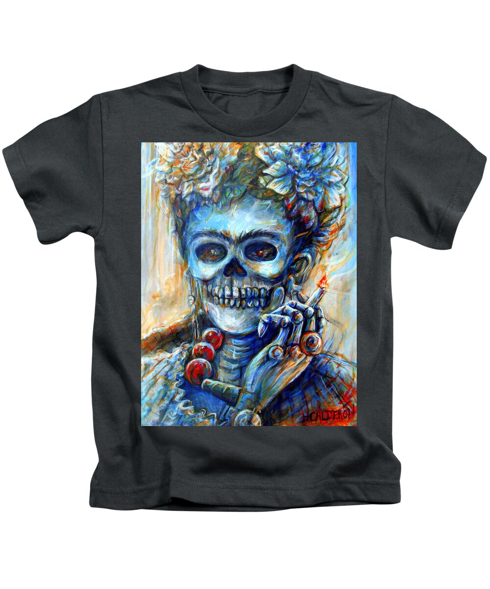 Frida Kids T-Shirt featuring the painting Mi Cigarrillo by Heather Calderon