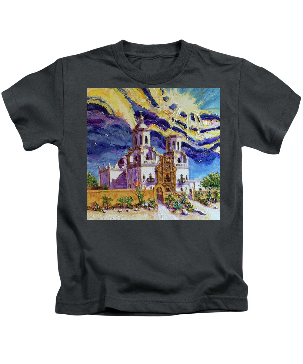 Mission Kids T-Shirt featuring the painting San Xavier Del Bac Mission Arizona by Paris Wyatt Llanso