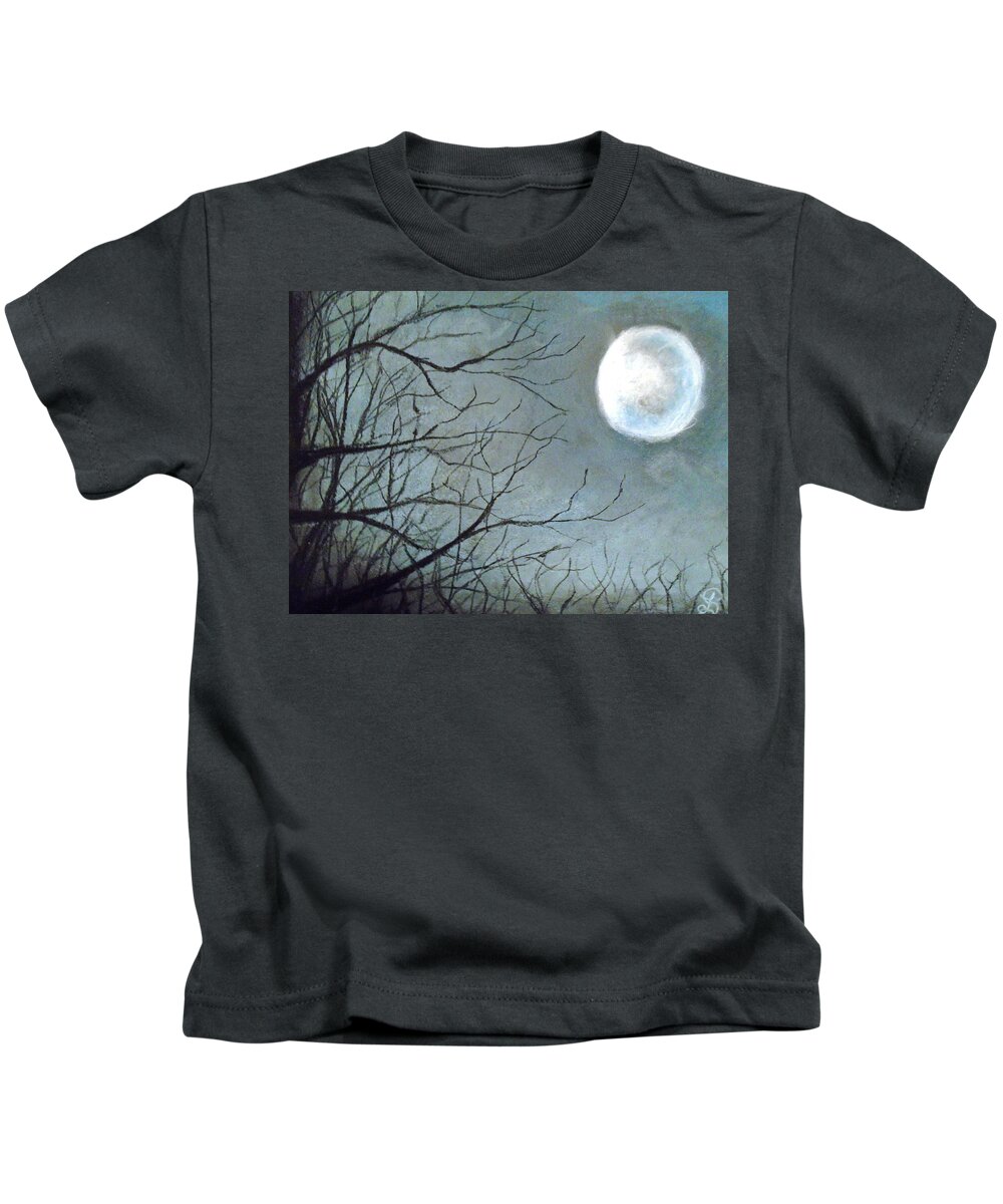 Forest Sky Kids T-Shirt featuring the drawing Moon Grip by Jen Shearer