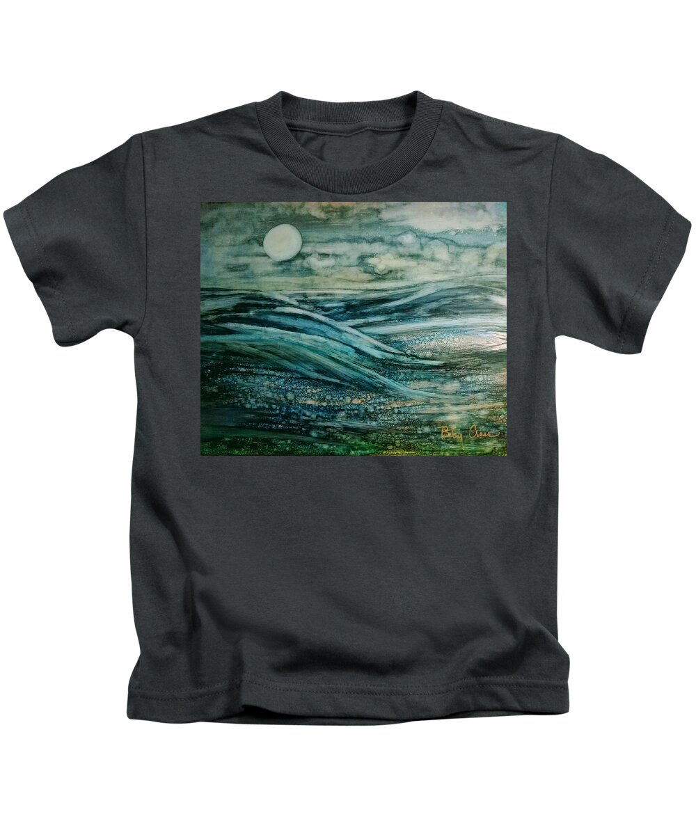 Wall Art Kids T-Shirt featuring the painting Moonlit Storm by Betsy Carlson Cross
