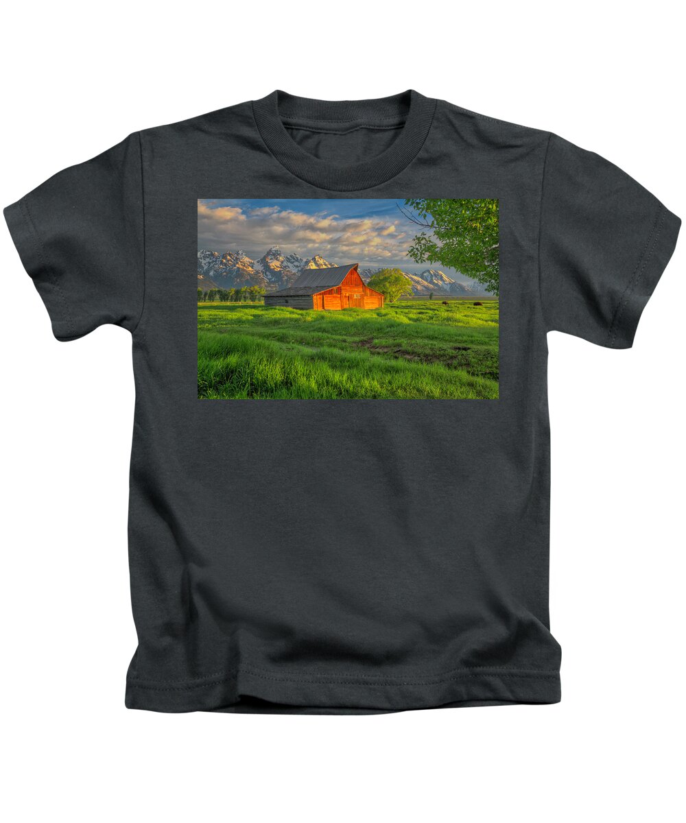 Mormon Row Kids T-Shirt featuring the photograph Mormon Row Barn 2011-06 02 by Jim Dollar