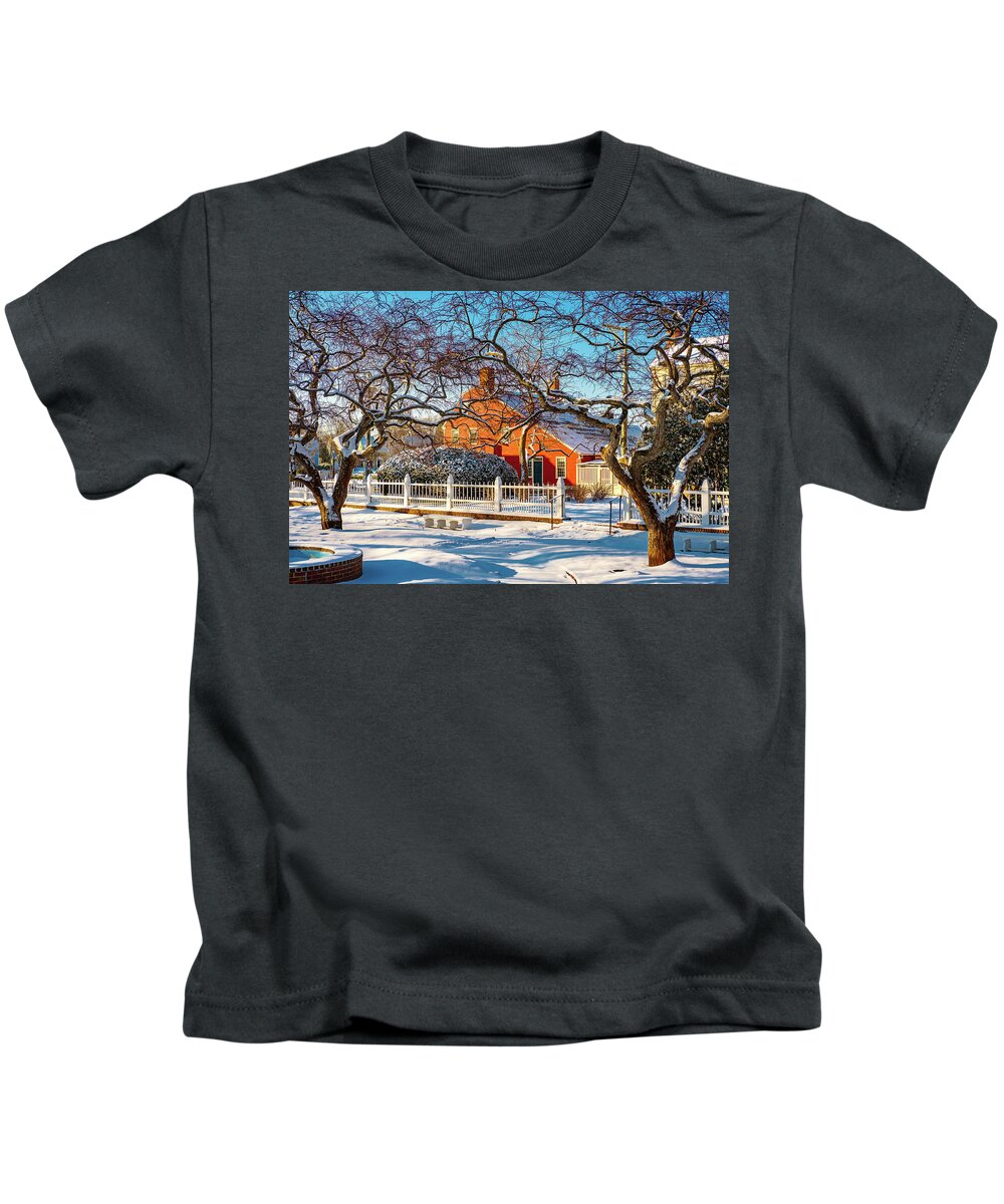 New Hampshire Kids T-Shirt featuring the photograph Morning Light, Winter Garden. by Jeff Sinon