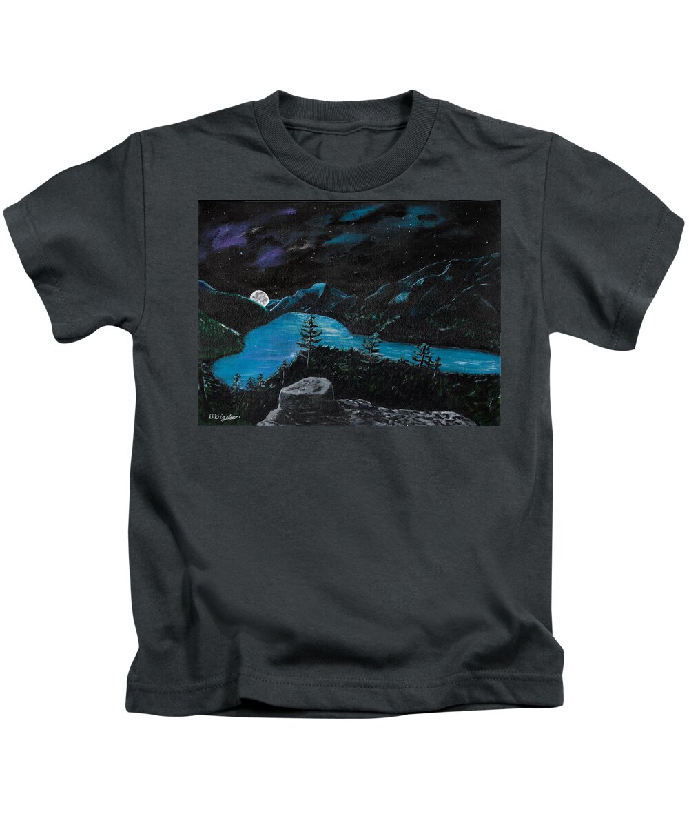 Mountain Kids T-Shirt featuring the painting Mountain Lake Night by David Bigelow