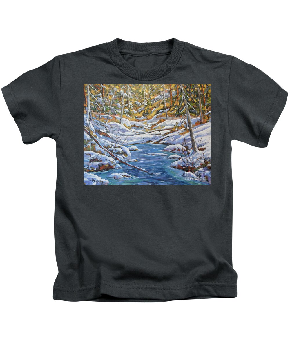 24x30x1.5 Kids T-Shirt featuring the painting Mountain Landscape Winter by Richard Pranke by Richard T Pranke