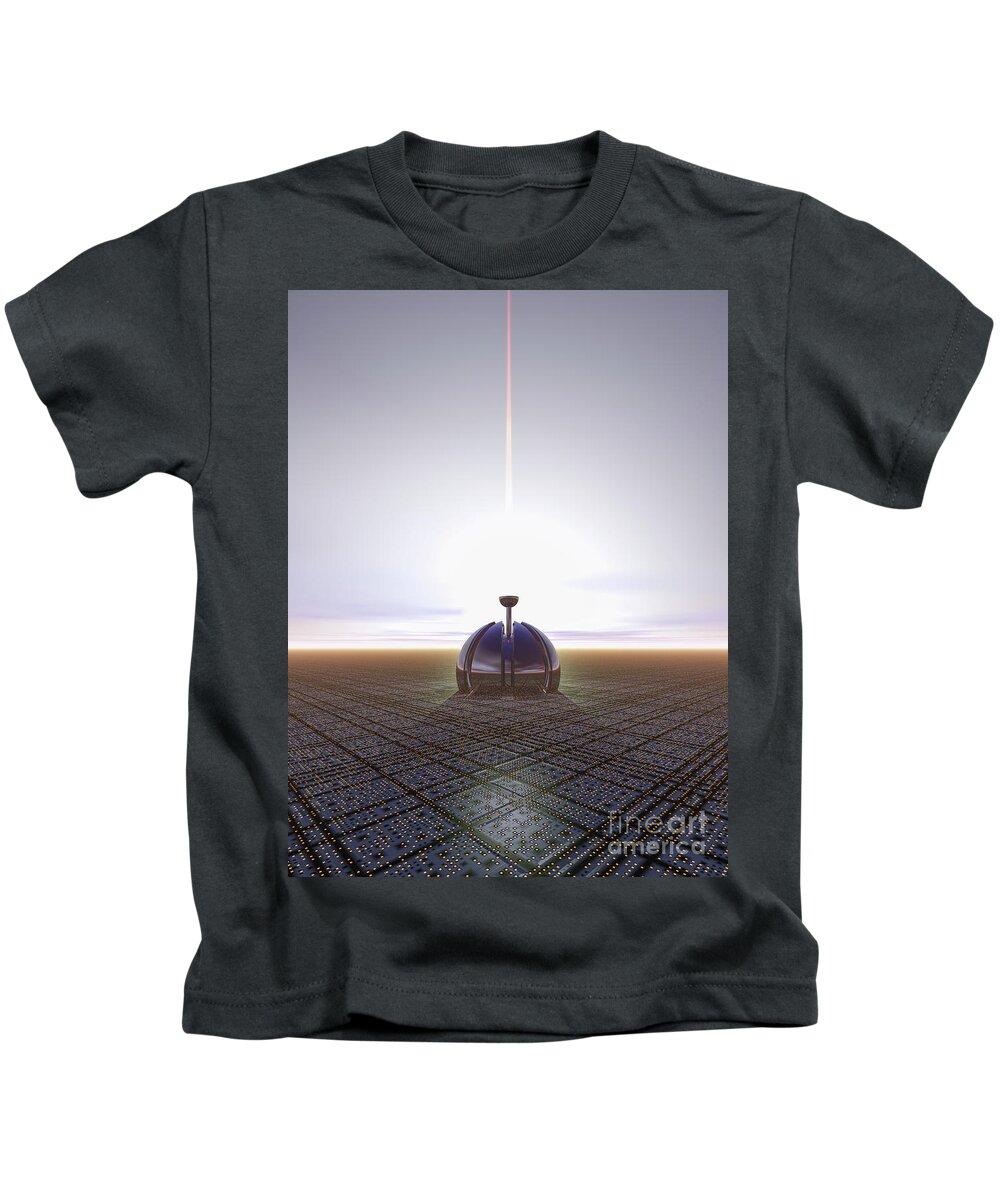 Three Dimensional Kids T-Shirt featuring the digital art Mysterious Dome On Horizon by Phil Perkins