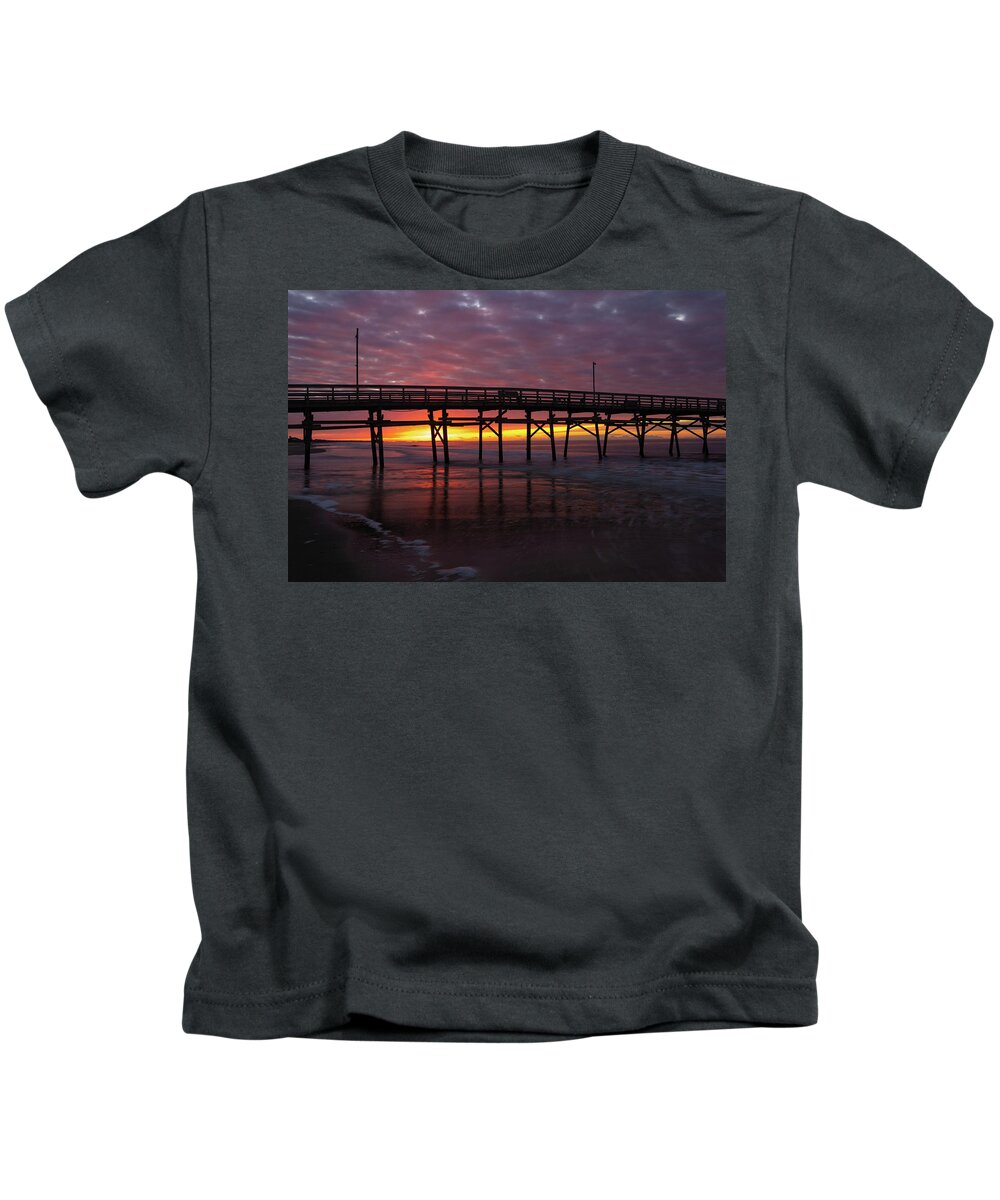 Oak Island Kids T-Shirt featuring the photograph NC Pier Sunrise by Nick Noble