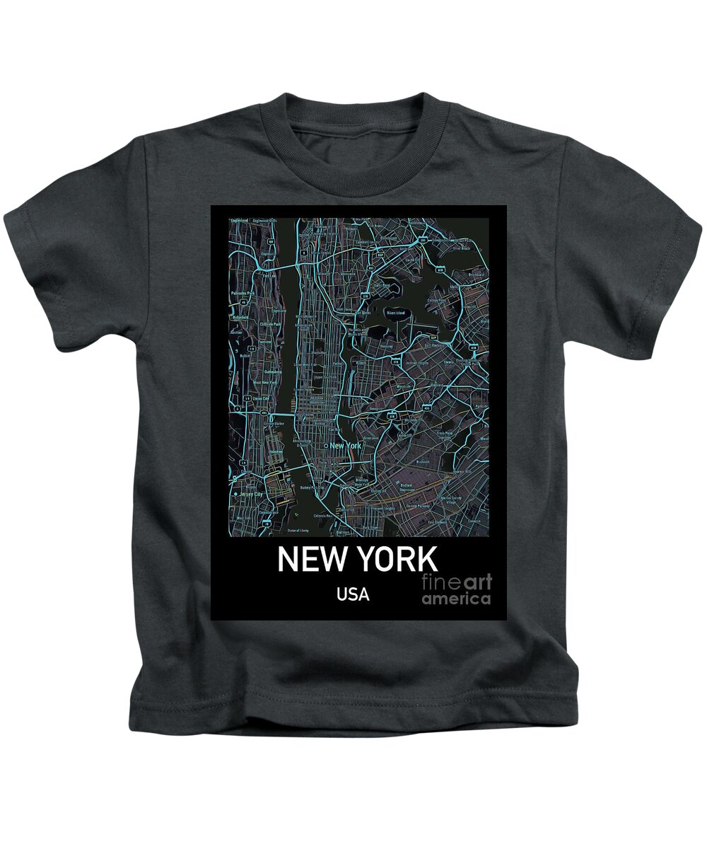 Nyc Kids T-Shirt featuring the digital art New York City Map Black edition by HELGE Art Gallery