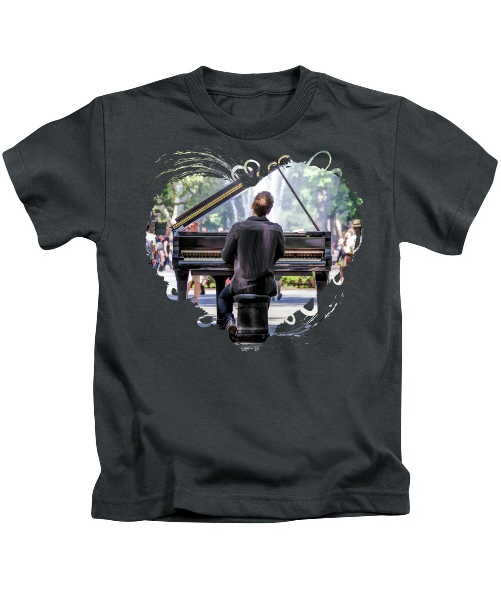 New York Kids T-Shirt featuring the painting New York City Washington Park Piano Player by Christopher Arndt