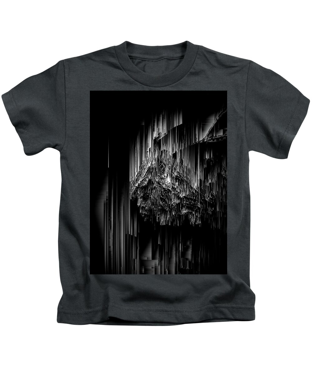 Black And White Kids T-Shirt featuring the digital art Night of the Glitches by Jennifer Walsh