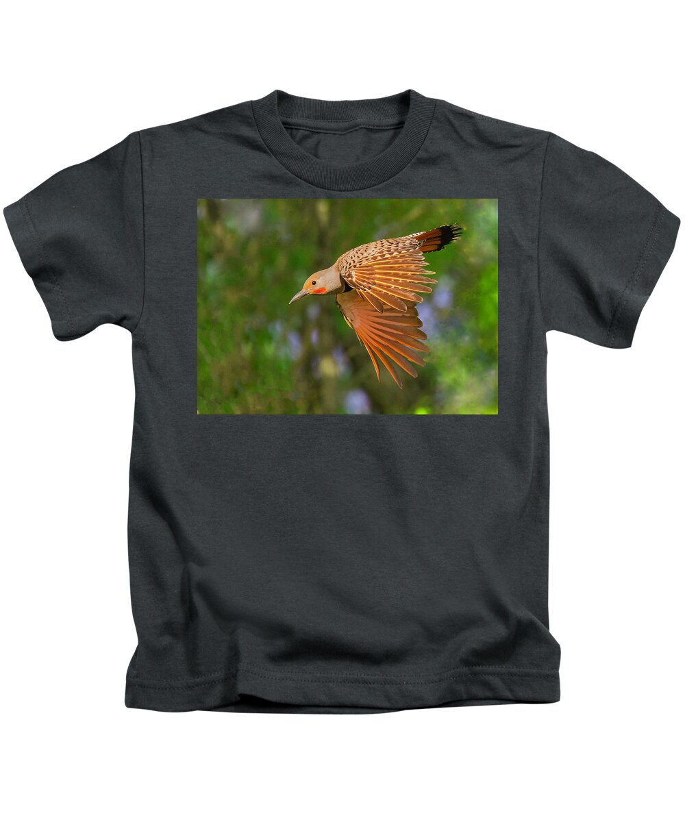 Flicker Kids T-Shirt featuring the photograph Northern Flicker in Flight by Lowell Monke