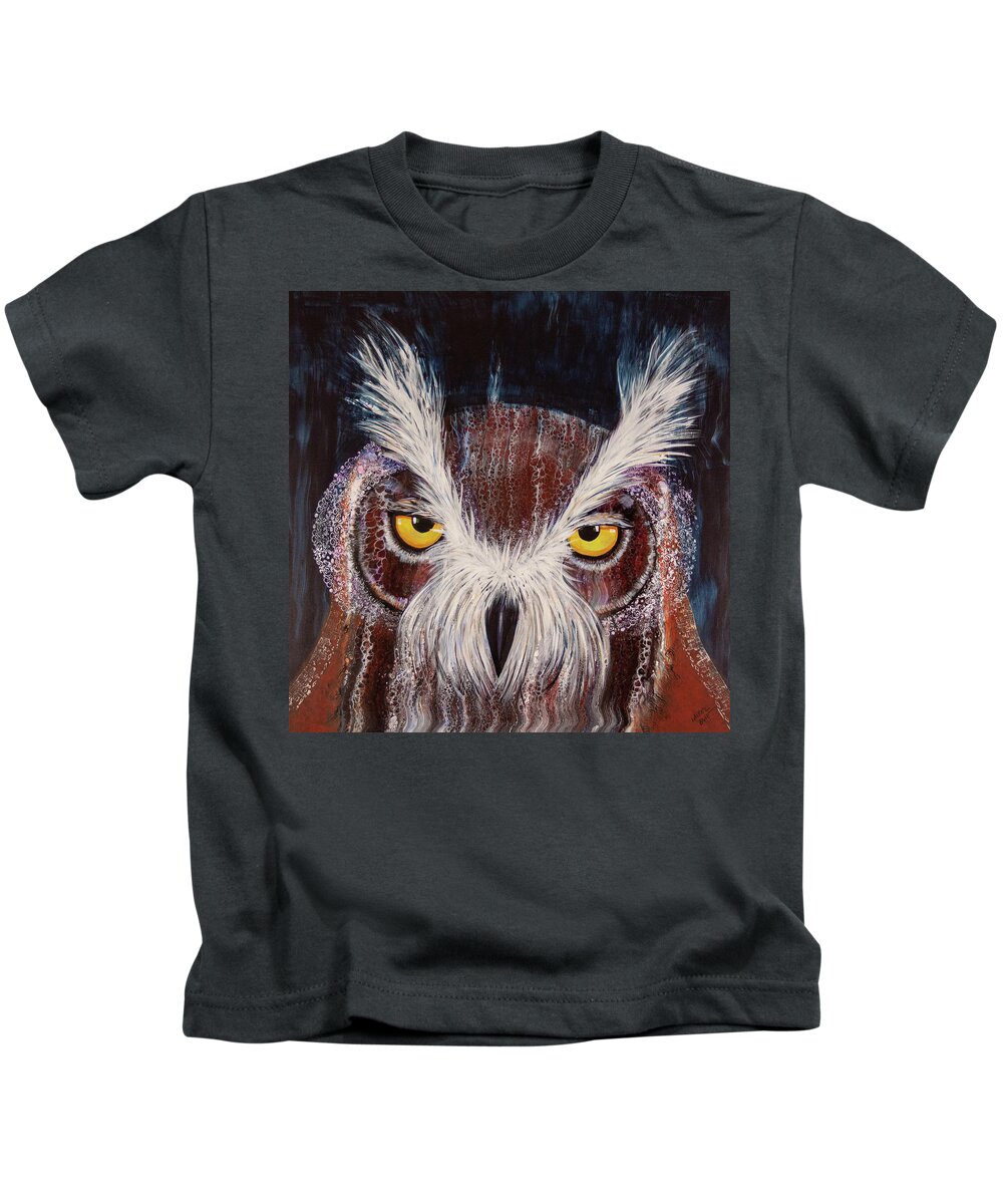Owl Kids T-Shirt featuring the painting OL Sam by Laurel Bahe