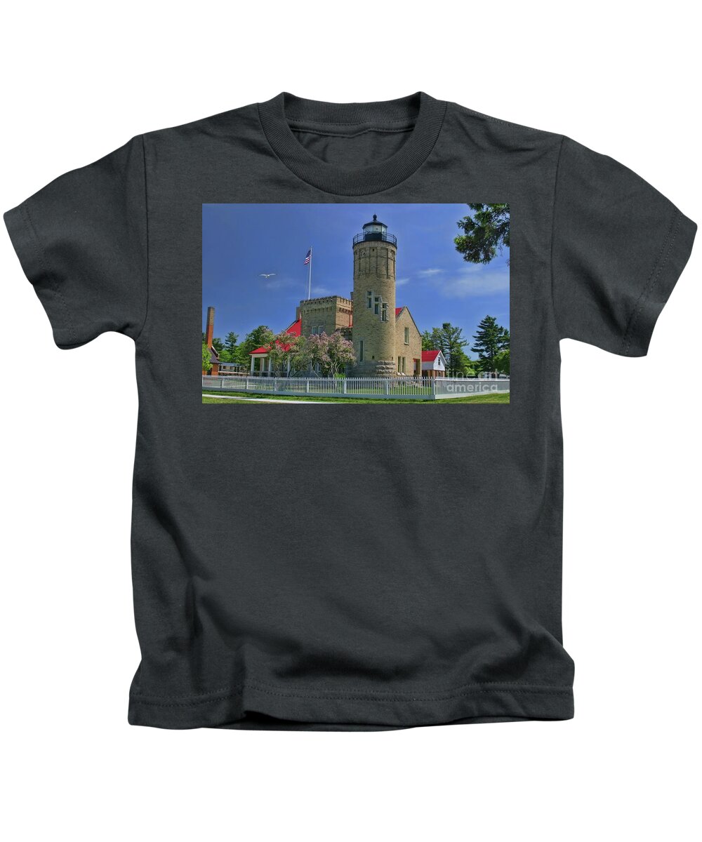 Lighthouse Kids T-Shirt featuring the photograph Old Mackinac Point Lighthouse by Joan Bertucci