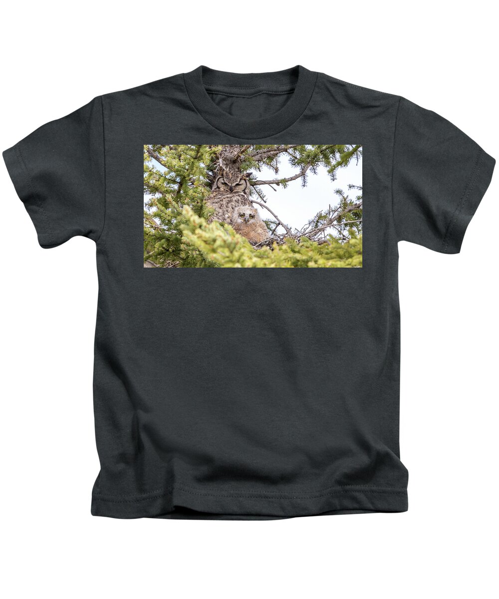 Owl Kids T-Shirt featuring the photograph One Of Two by Kevin Dietrich