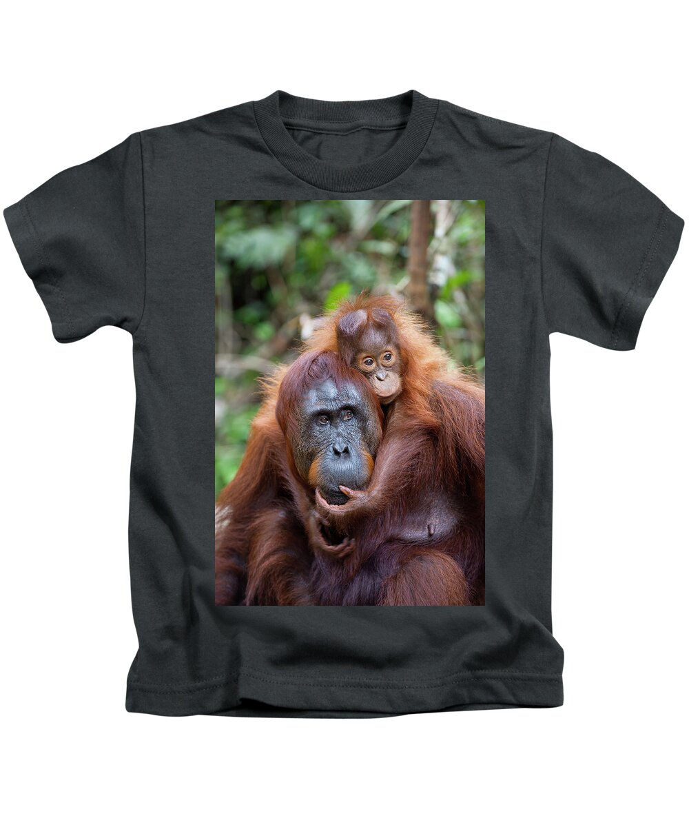 Suzi Eszterhas Kids T-Shirt featuring the photograph Orangutan Baby Holding On by Suzi Eszterhas