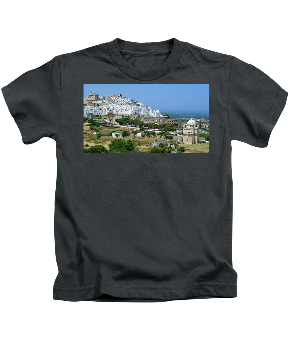 Ostuni Kids T-Shirt featuring the photograph Ostuni Italy Skyline by Norma Brandsberg