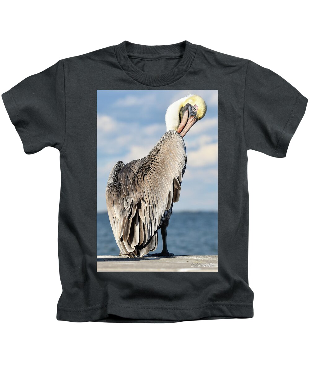 Pelican Kids T-Shirt featuring the photograph Over the Shoulder Glance by Christopher Rice