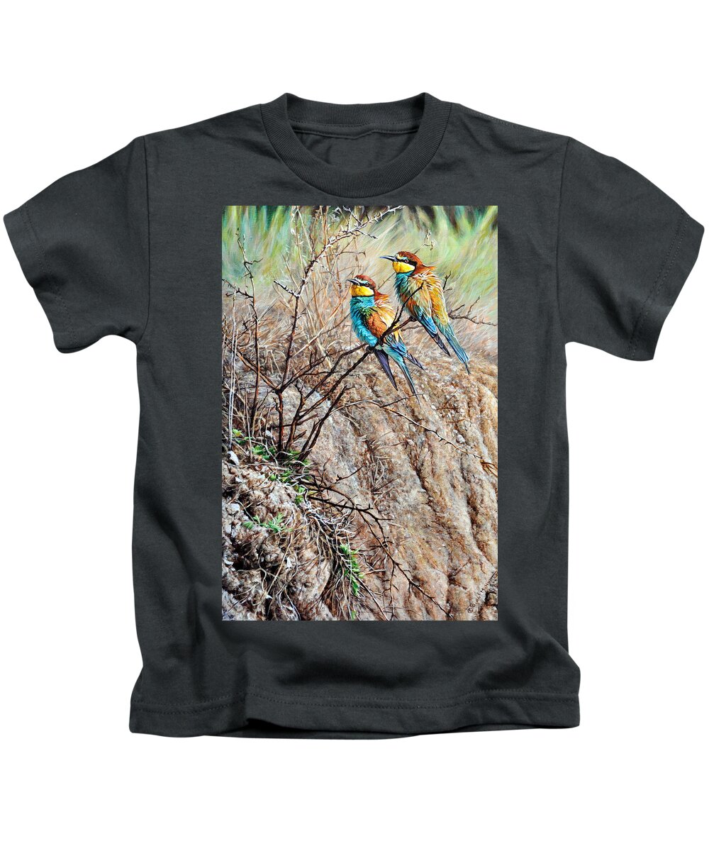 Paintings Kids T-Shirt featuring the painting Pair of Bea Eaters by Alan M Hunt by Alan M Hunt