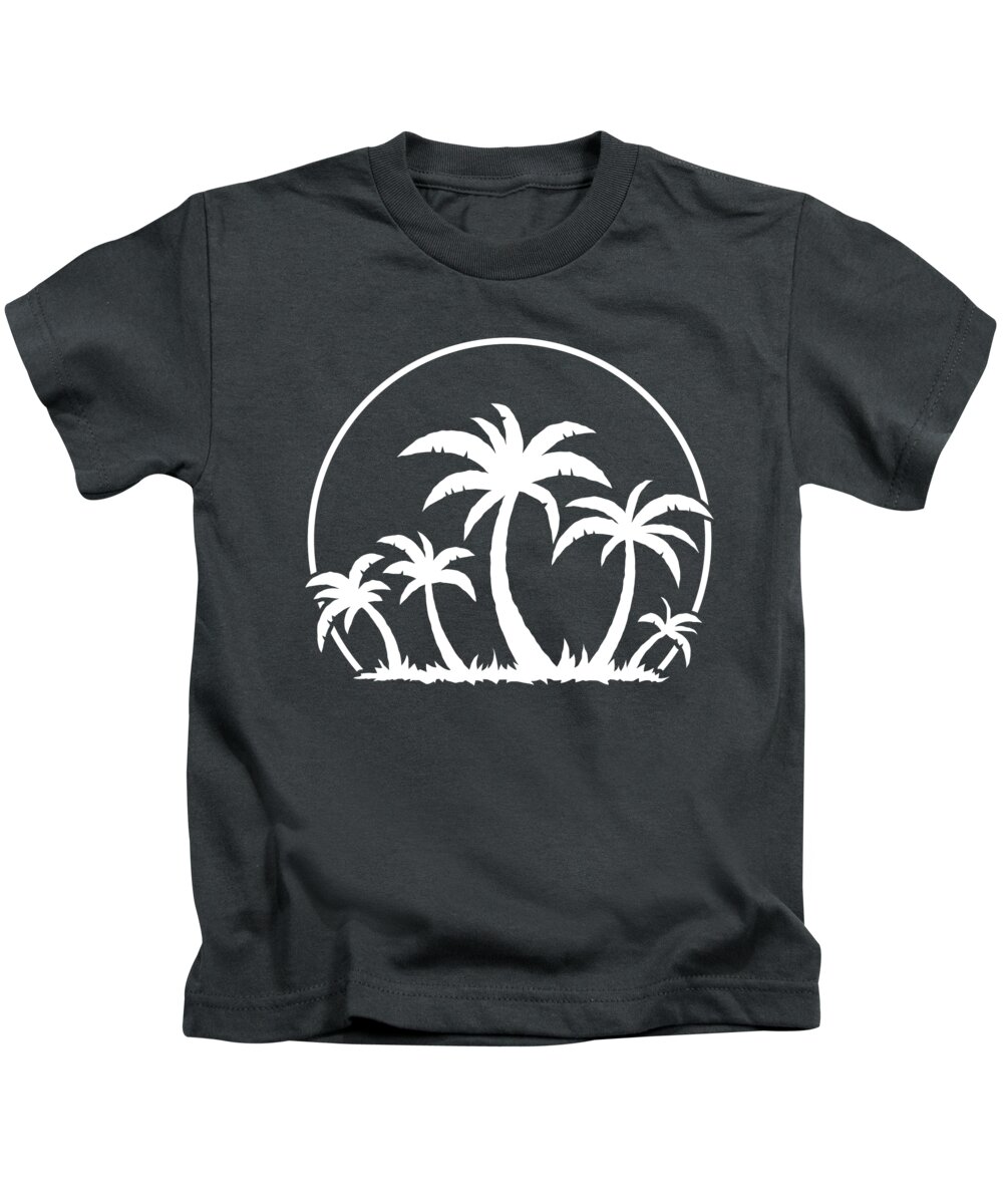 Beach Kids T-Shirt featuring the digital art Palm Trees And Sunset in White by John Schwegel