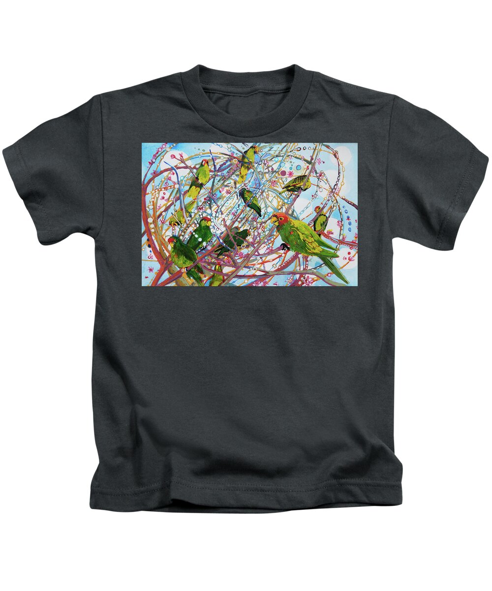 Parrot Kids T-Shirt featuring the painting Parrot Bramble by Tilly Strauss