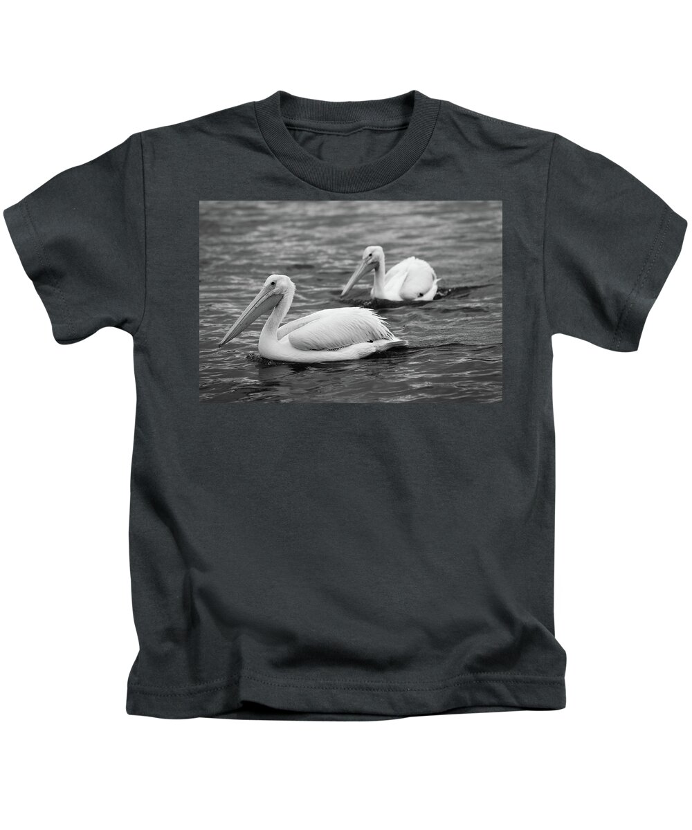 Richard E. Porter Kids T-Shirt featuring the photograph Pelicans - Duck Pond, Plainview, Texas by Richard Porter