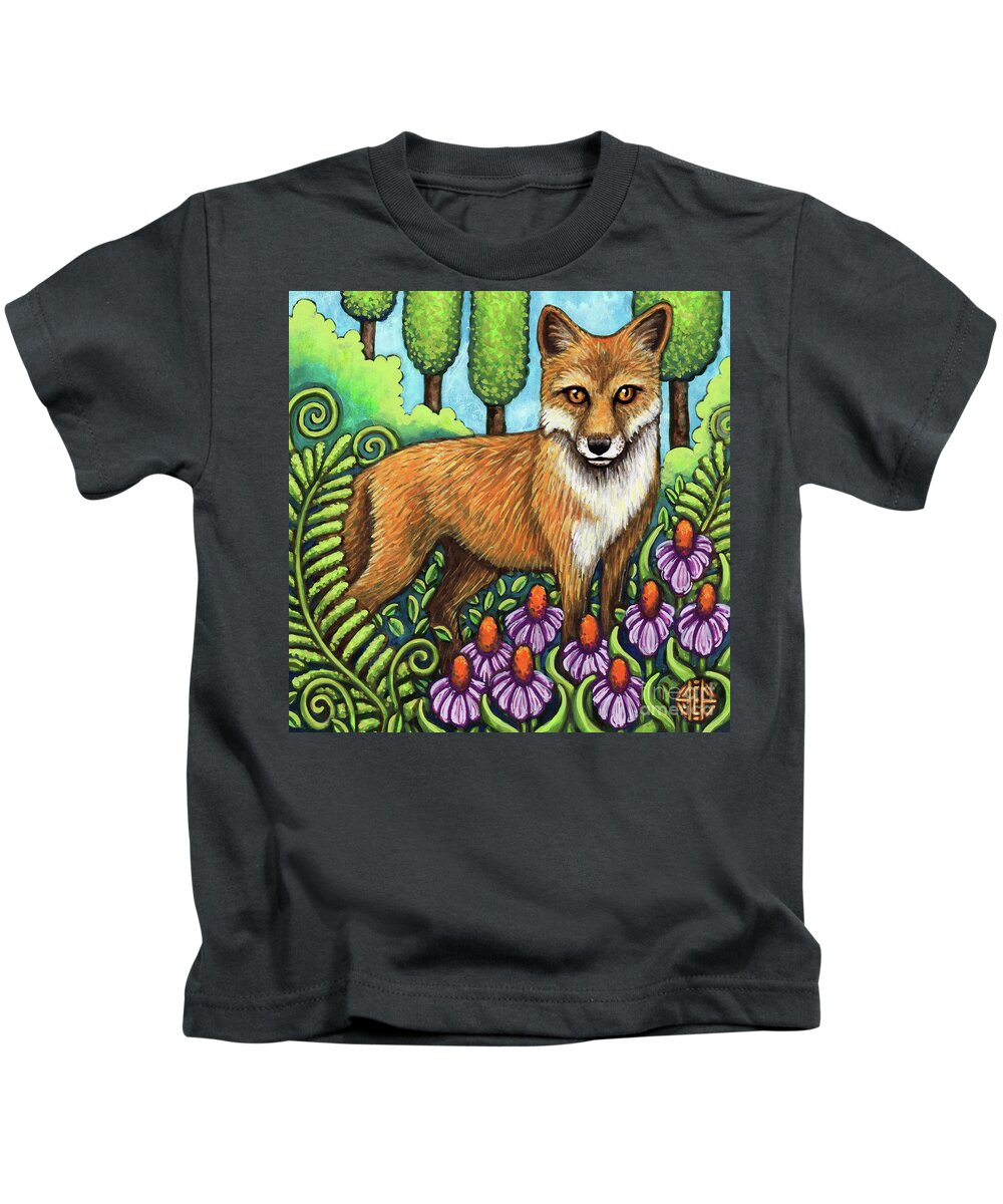 Animal Portrait Kids T-Shirt featuring the painting Pensive Fox by Amy E Fraser