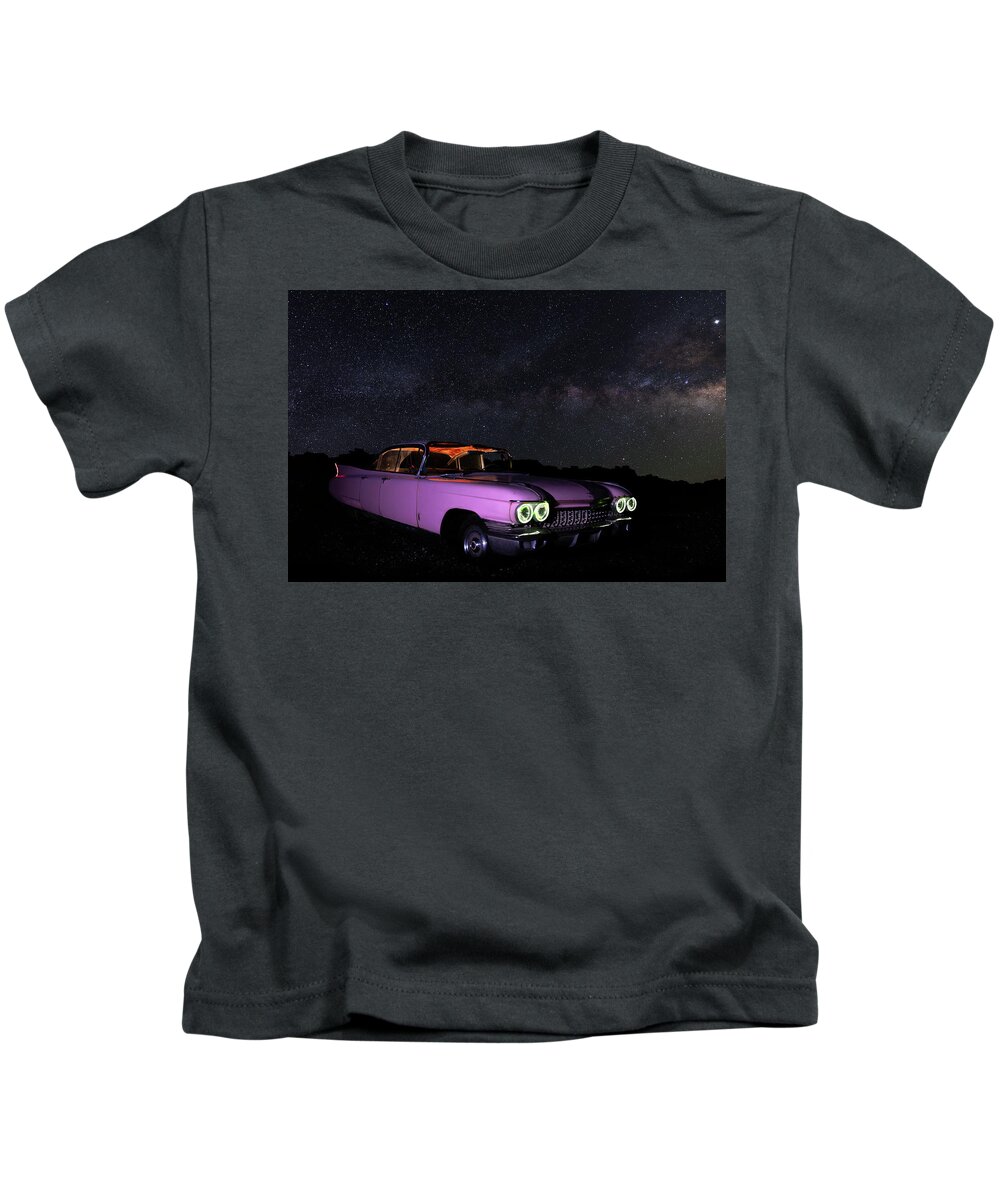 America Kids T-Shirt featuring the photograph Pink Cadillac in the Desert Under the Milky Way by James Sage