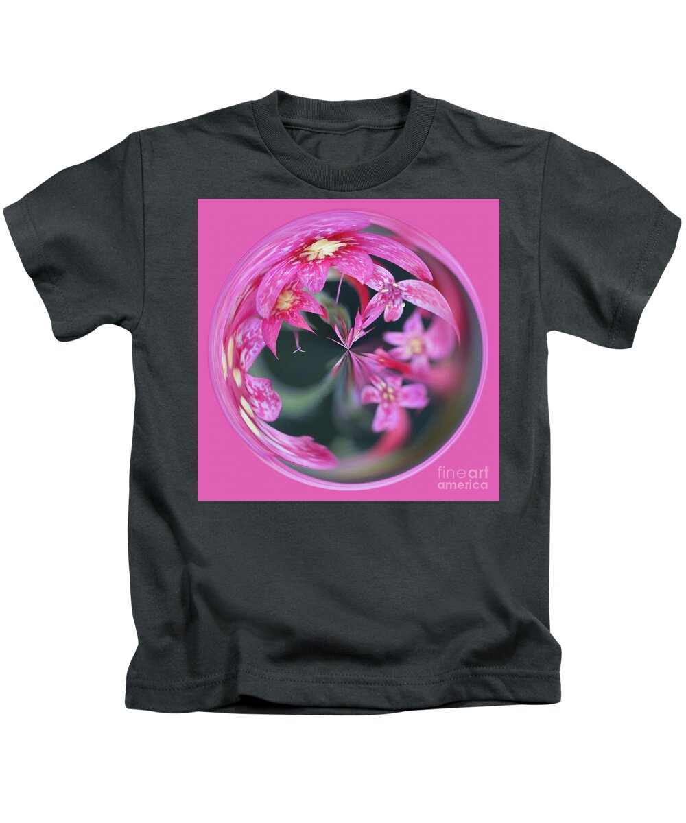 Orb Kids T-Shirt featuring the photograph Pink flower orb by Phillip Rubino