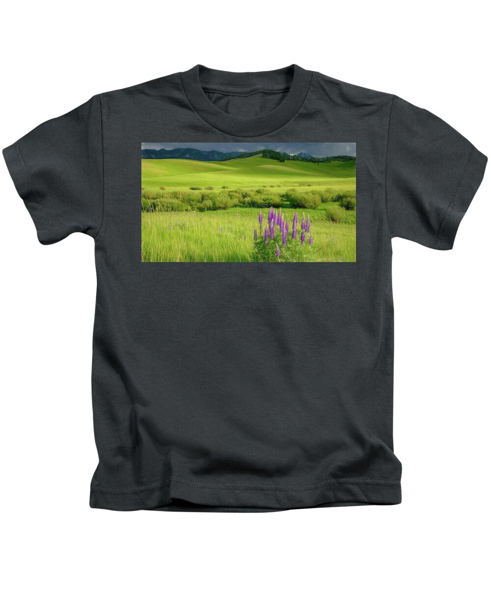 Lupines Kids T-Shirt featuring the photograph Pop of Purple by Marcy Wielfaert