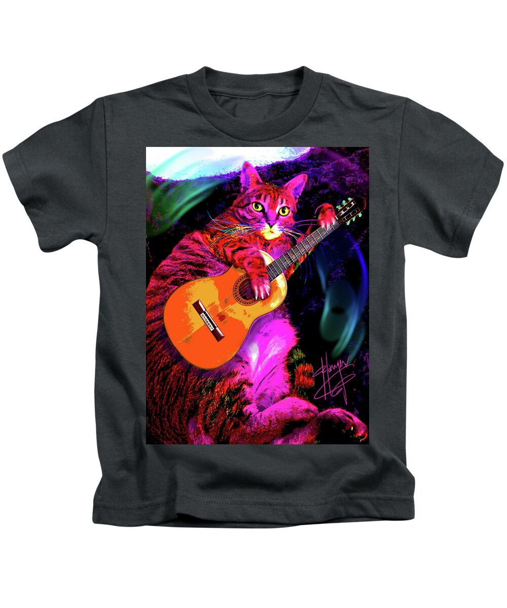 Guitar Kids T-Shirt featuring the painting pOpCat Fat Cat Slim by DC Langer