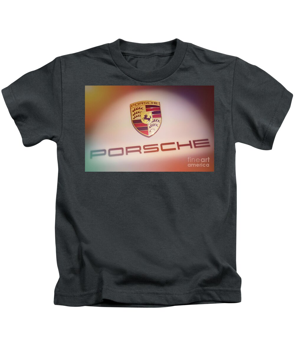 Porsche Logo Kids T-Shirt featuring the photograph Porsche Car Emblem Angled by Stefano Senise