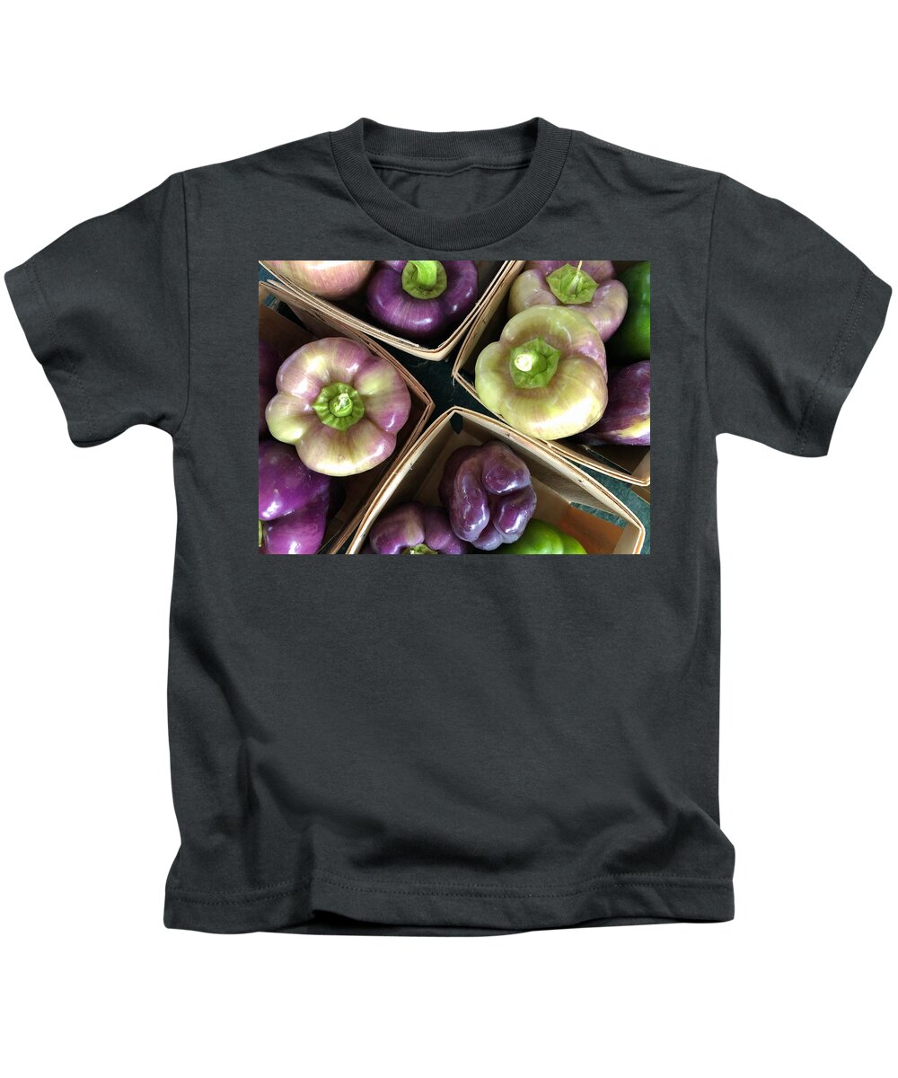 Freshness Kids T-Shirt featuring the photograph Purple and White Bell Peppers by Jori Reijonen
