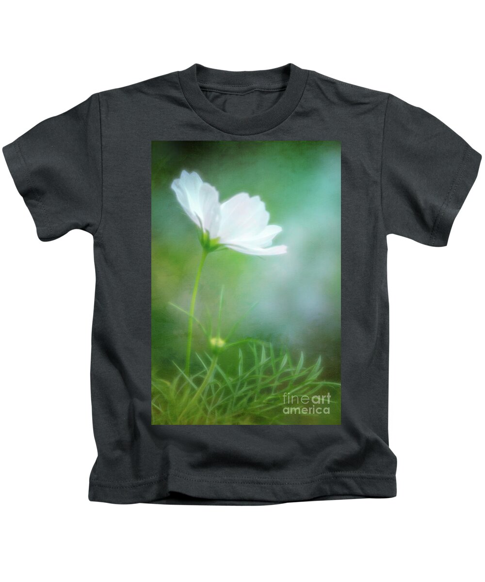 Cosmos Kids T-Shirt featuring the photograph Radiant White Cosmos in the Evening Light by Anita Pollak